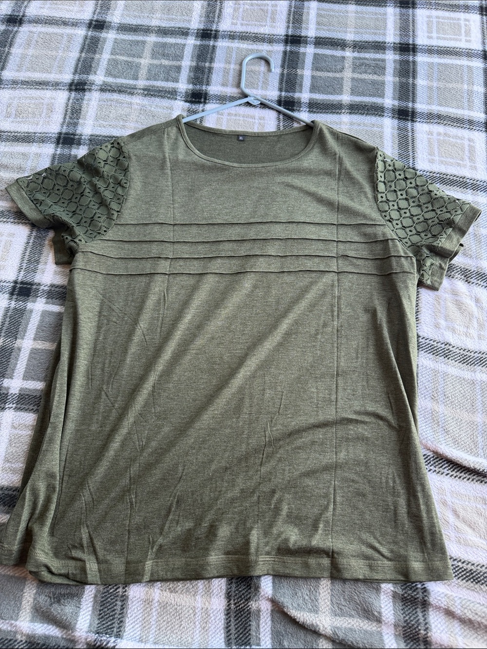 Classic Olive Short-Sleeve Top with Eyelet Sleeves